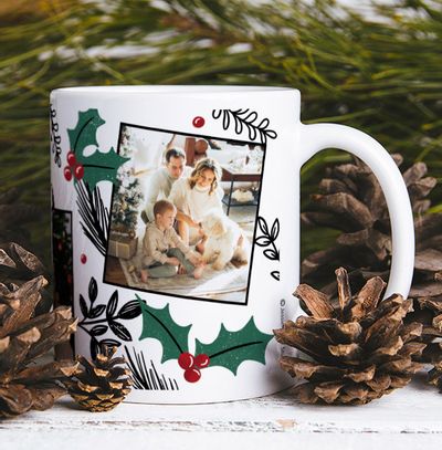 Holly 3 Photo Christmas Mug