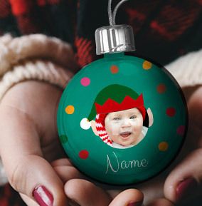 Personalised Elf Photo Bauble - Blue