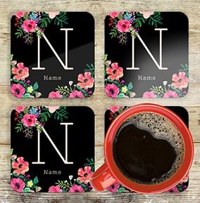 Personalised Floral Initial Coaster