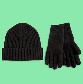 Black Knitted Hat & Gloves Set